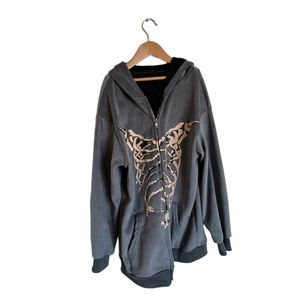 Grey Velvet Zip Up Hoodie